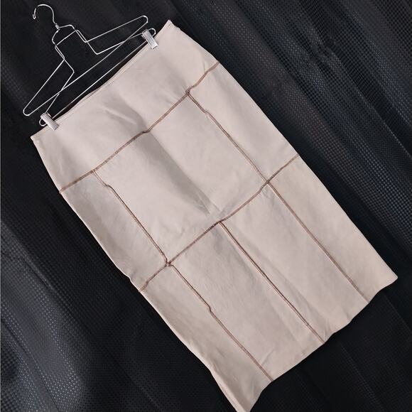 SELENE SPORT! FAWN BEIGE, TAN GENUINE SUEDE LEATHER PATCHWORK SKIRT! SZ 16 - Picture 1 of 8